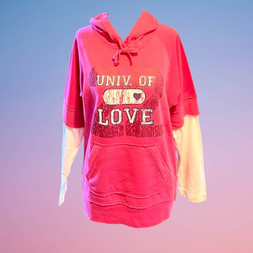 Urban Heritage Hoodie Size XL Pink & White Layered Look Lightweight